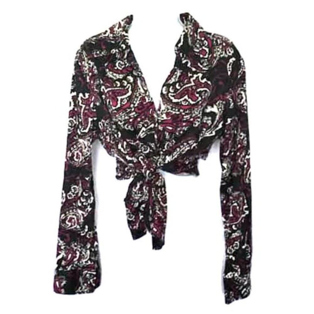 Charter Club Black & Purple Paisley Print Long Sleeve Blouse Sz 16